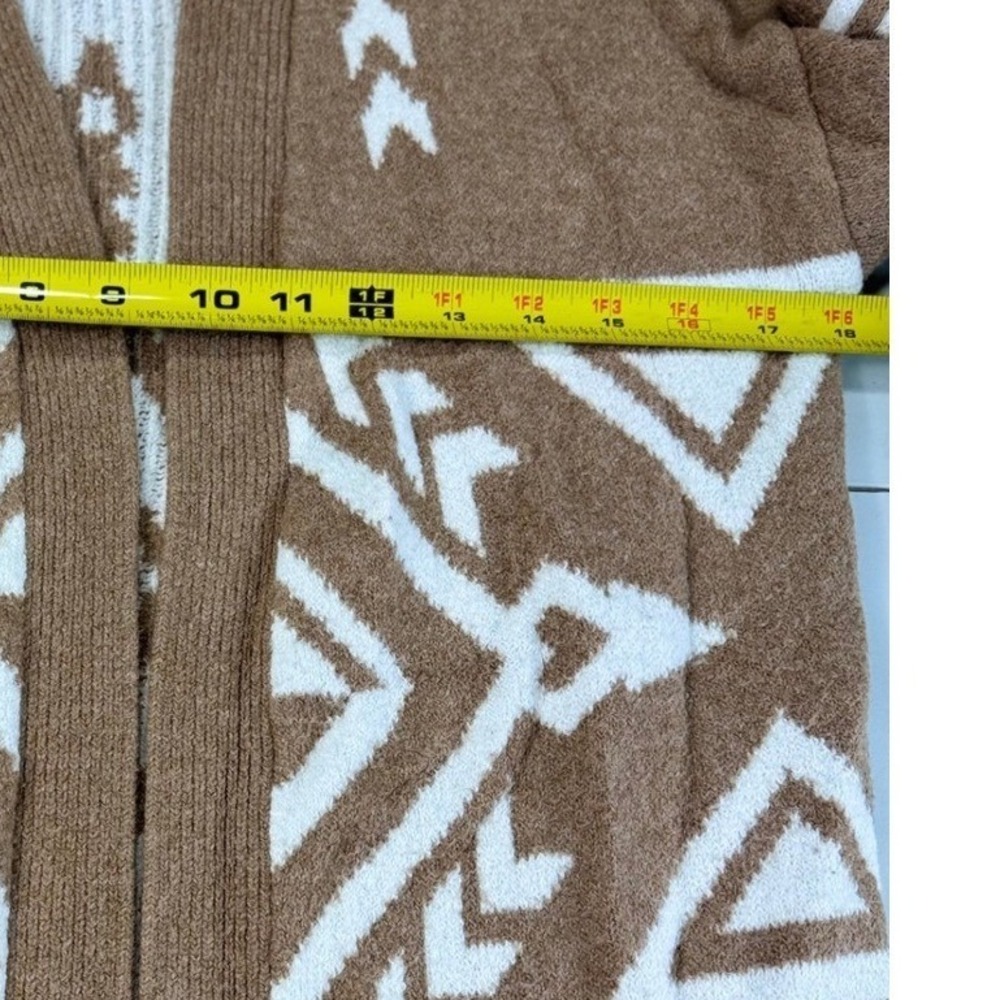 Ruby Moon Women Tan White Geometric Pattern Long Open Front Cardigan Sweater XS - Picture 9 of 9